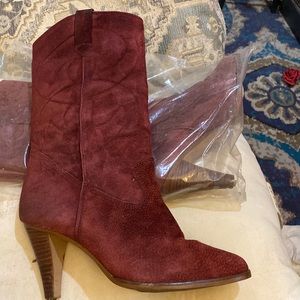 Burgundy Suede heeled boots